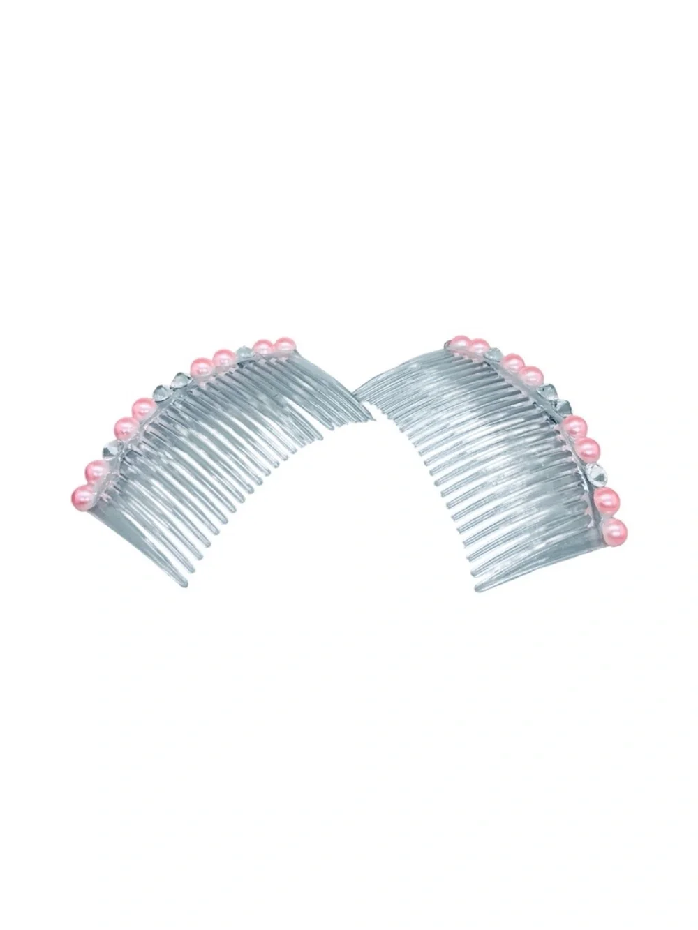 Clear Double Hair Comb with Pink Pearl Accents - FINAL PRICE DROP